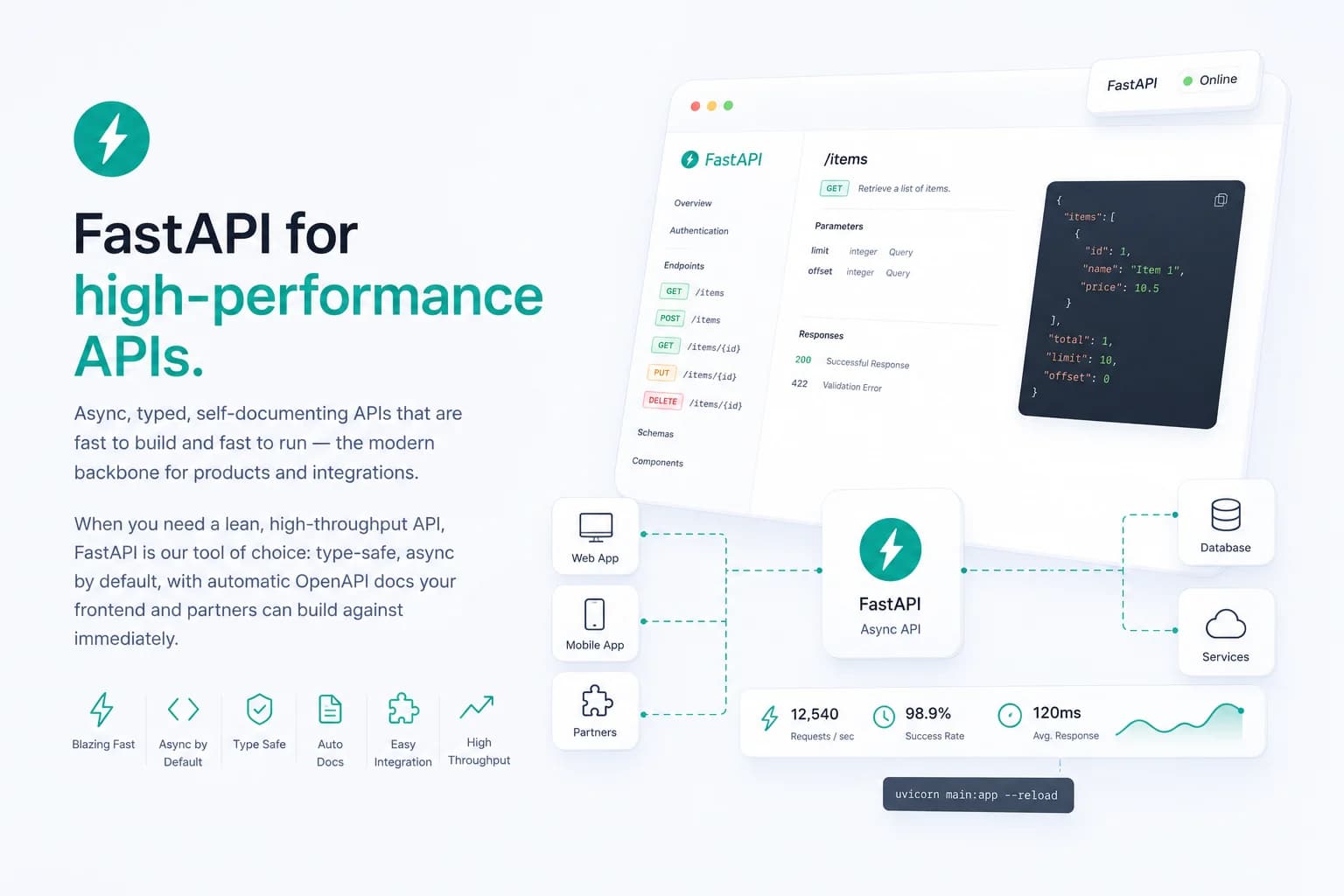 FastAPI for high-performance APIs.